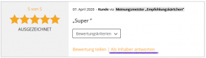 Bewertung Inhaberantwort