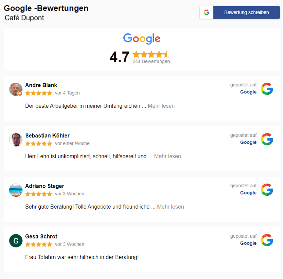 Google Bewertungswidget Liste