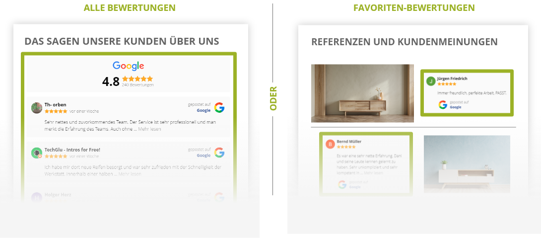 Selektionsoptionen Meinungsmeister Google-Bewertungswidget
